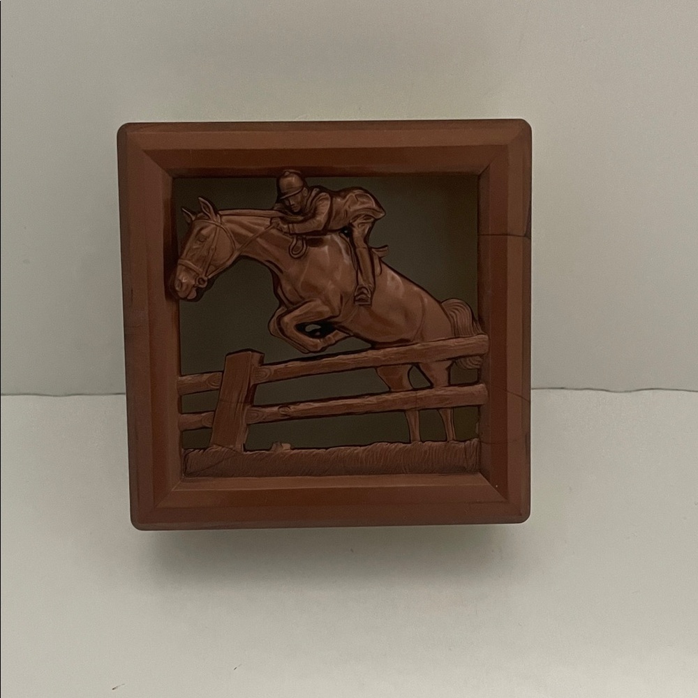 Mid Century Equestrian Horse Plastic Jewelry Trinket Box, Hickok Made USA 1950s